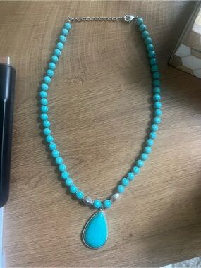 Turquoise Beaded Teardrop Pendant Necklace - Women Jewelry